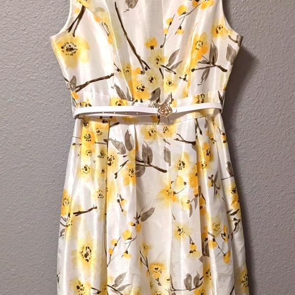 Jessica Howard Retro 60s Sleeveless Scoop Neck Fit Flare White Yellow Floral 10 - Picture 12 of 16